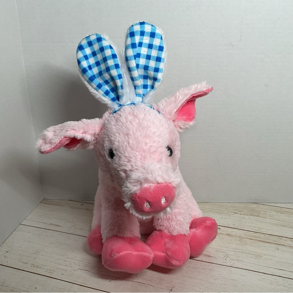 DAN DEE Collectors Choice Smiling Pink Pig Plush with Bunny Ears Stuffed Animal
